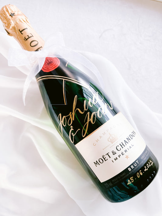 CALLIGRAPHY ON CHAMPAGNE BOTTLE (IN-STUDIO SERVICE)