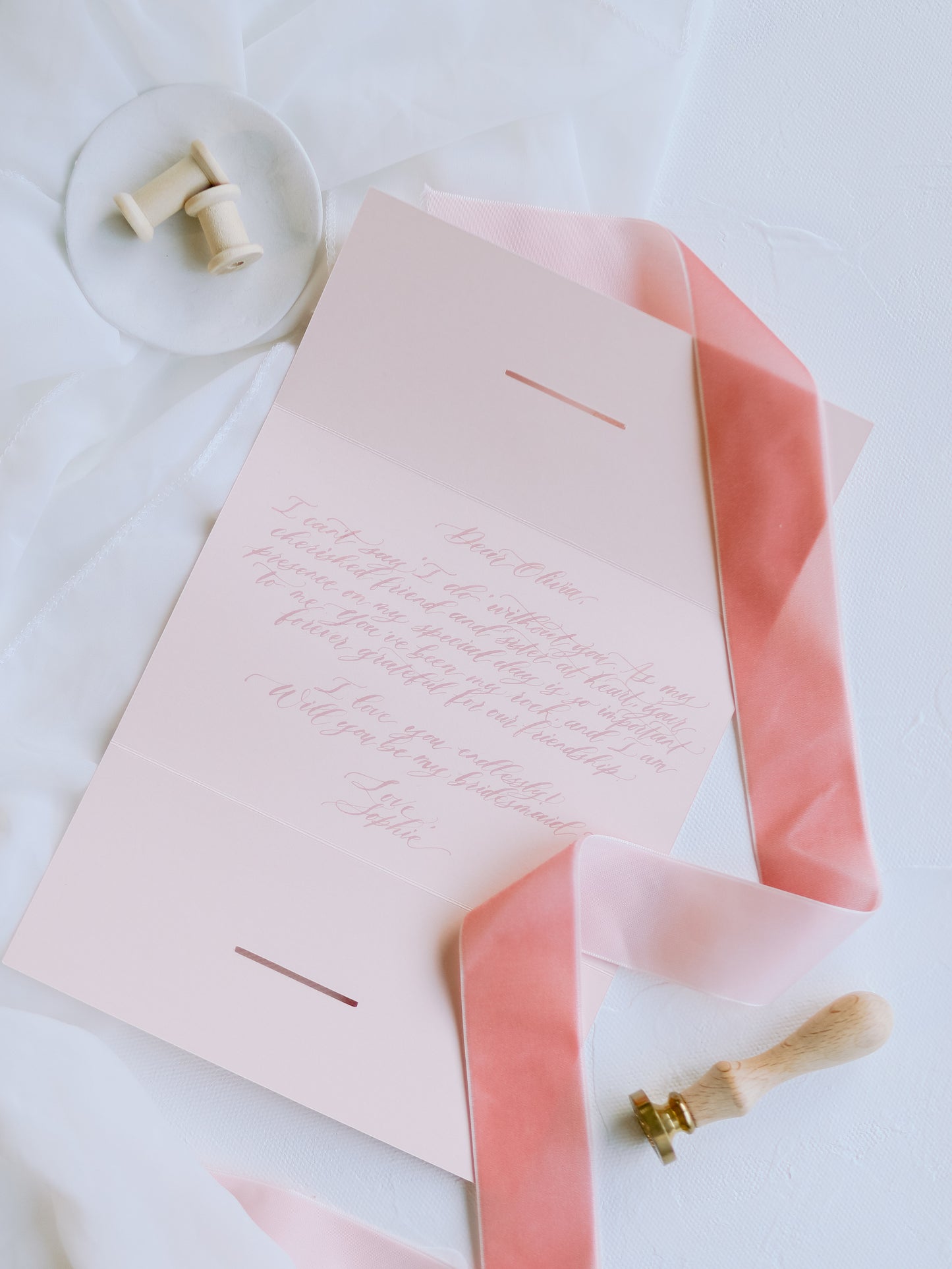 BRIDESMAID PROPOSAL CARDS WITH CALLIGRAPHY & VELVET RIBBON