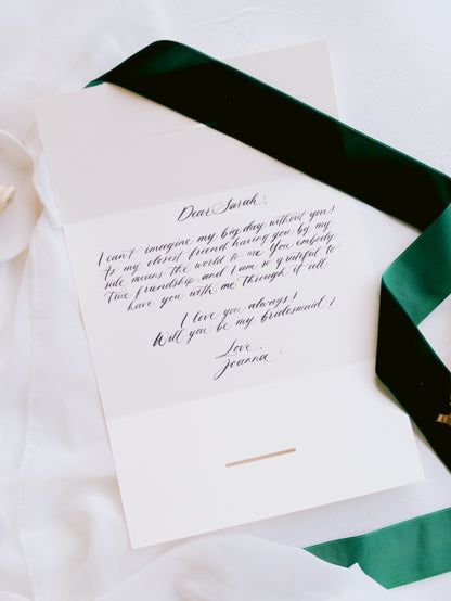 BRIDESMAID PROPOSAL CARDS WITH CALLIGRAPHY & VELVET RIBBON