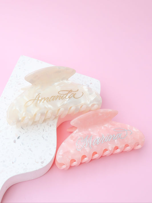 Two hair clips with name engraved